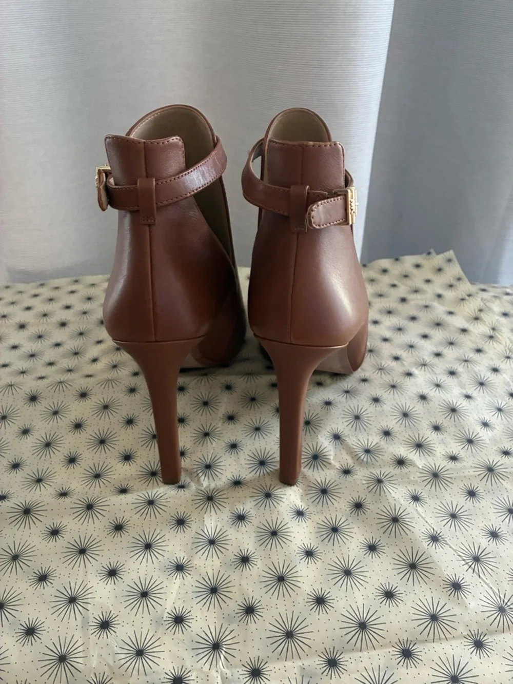 MICHAEL Michael Kors Brown Peep-Toe Ankle Booties with Buckle Strap